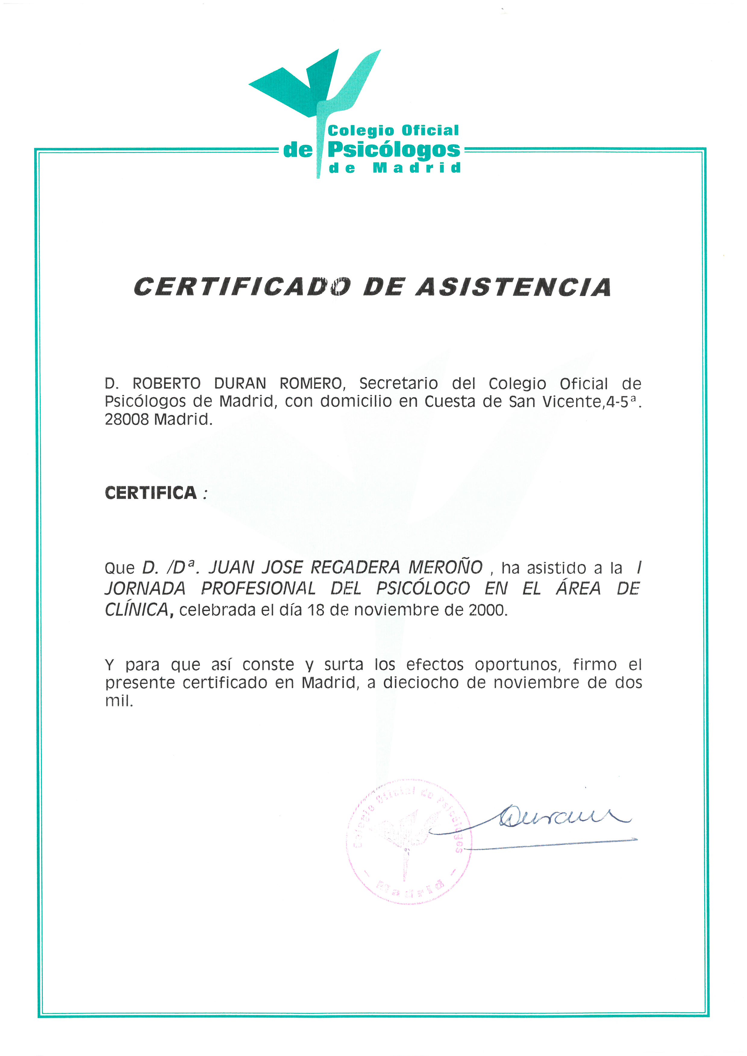 Certificados de Asistencia - Cattell Psicólogos